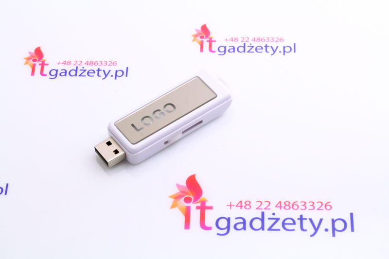 Biały usb flash, nadruk logo