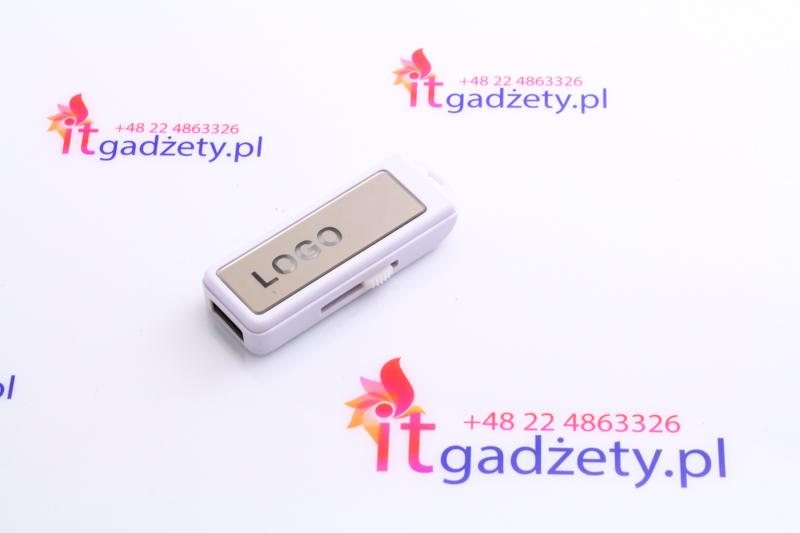 Biały usb flash, nadruk logo